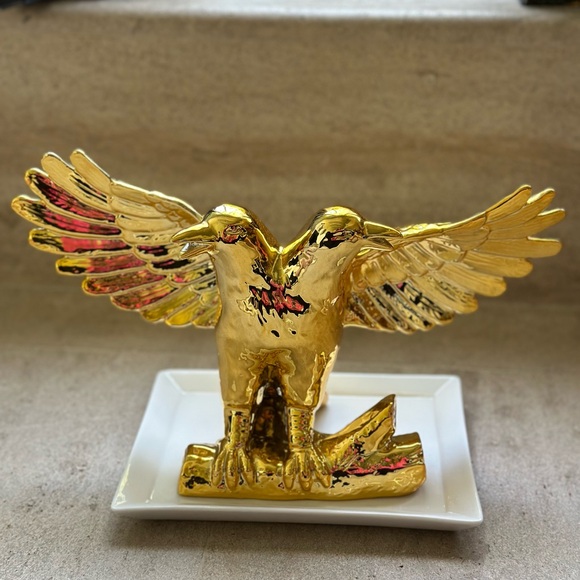 Gold Double-Headed Eagle Figurine tray base perfect for table or bookshelf, keys - Picture 4 of 10